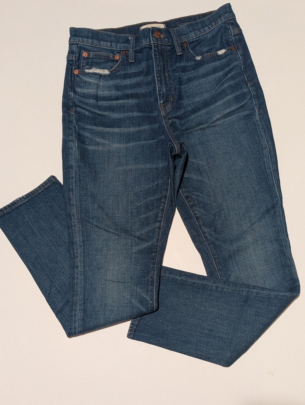 Madewell High-Rise Slim Boyjean 27 Dark Wash Distressed